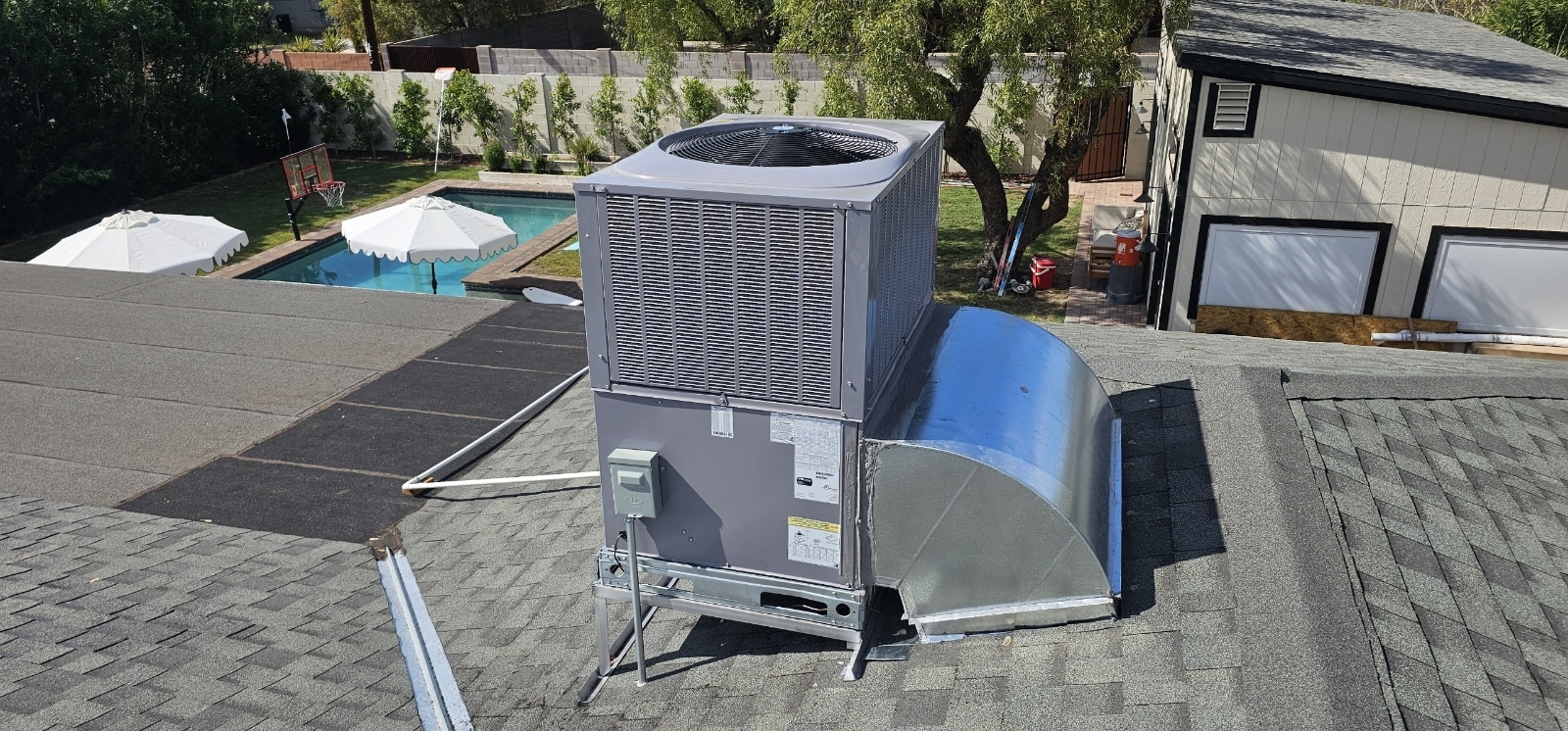 Air conditioning installation on top of roof in Mesa, AZ, top view