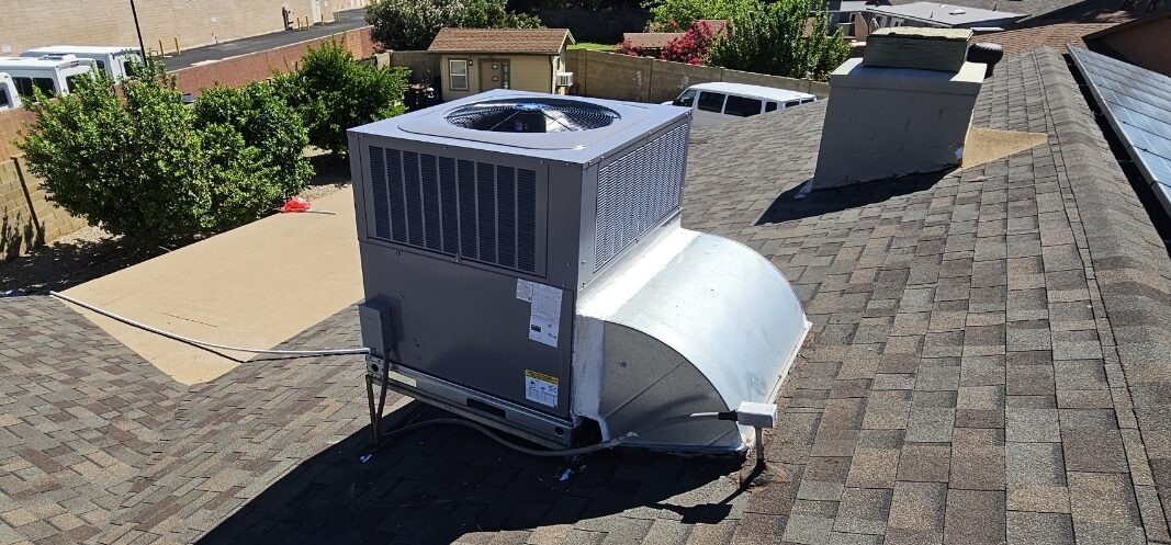 Air conditioner on top of roof in Mesa, AZ, back view