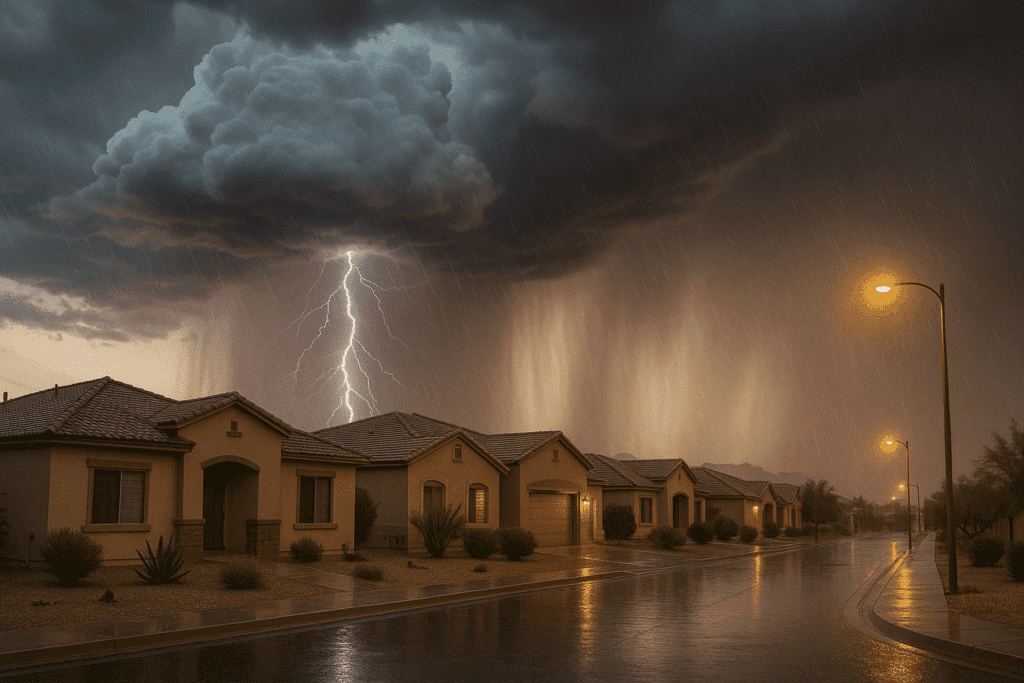 Monsoon in a residential neighborhood in Arizona